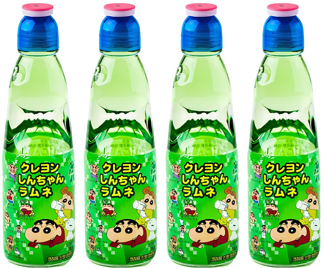 하타라무네 크레용 신짱 라무네 탄산음료 멜론맛, 200ml, 4개