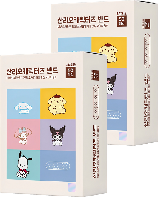 아텍스 산리오캐릭터즈 더밴드 패턴밴드 반창고 5종, 50매입, 2개