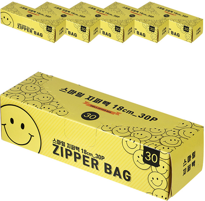 스마일 지퍼백 18cm, 소(S), 30개입, 6개