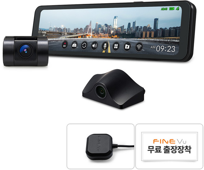 파인뷰 전후방 QHD/FHD 2채널 룸미러 블랙박스 R5 POWER 실외형, 32GB, 무료장착쿠폰 + GPS 안테나 + 실외장착형 후방카메라