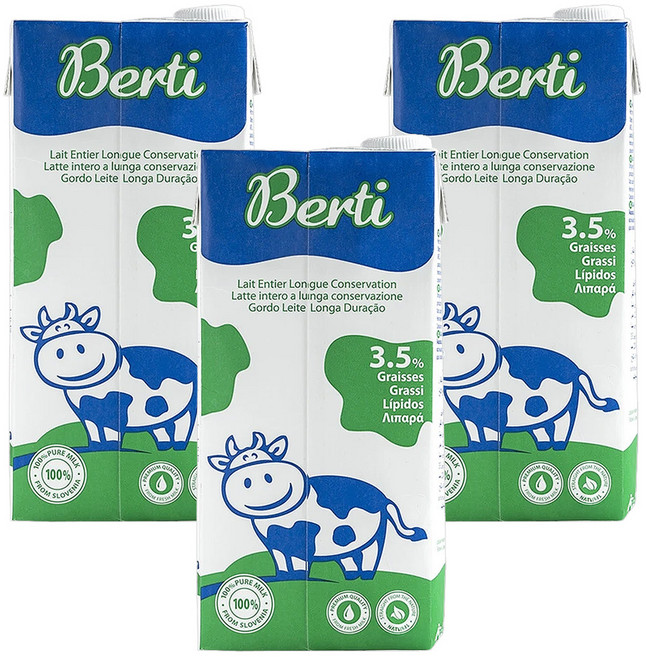Berti 歐洲寶貝優質保久牛奶, 1L, 3瓶