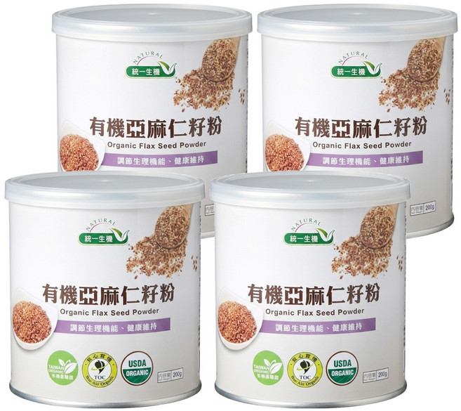 統一生機 有機亞麻仁籽粉, 200g, 4罐