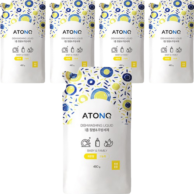 아토앤오투 1종 젖병 & 주방세제 리필 레몬향, 480g, 5개