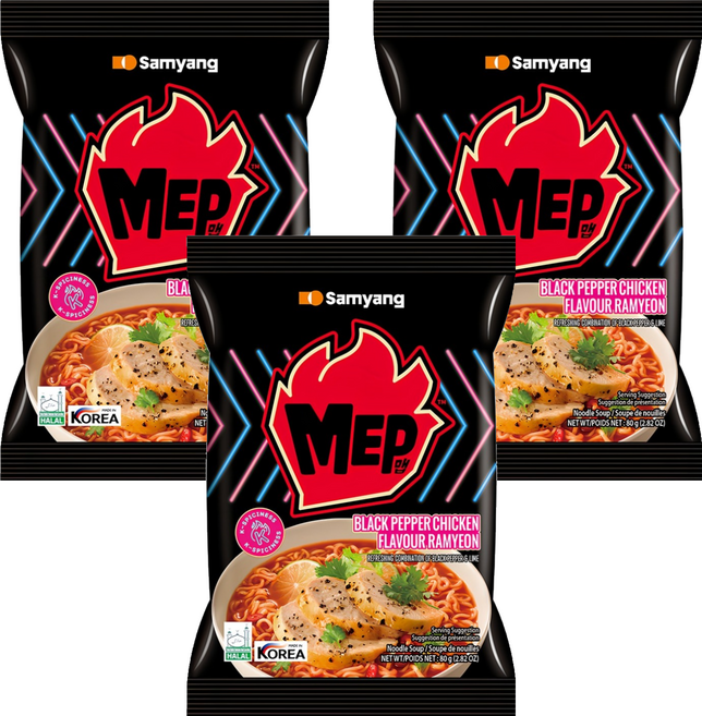 Samyang Foods 三養 黑胡椒雞肉風味湯麵 80g, 3個