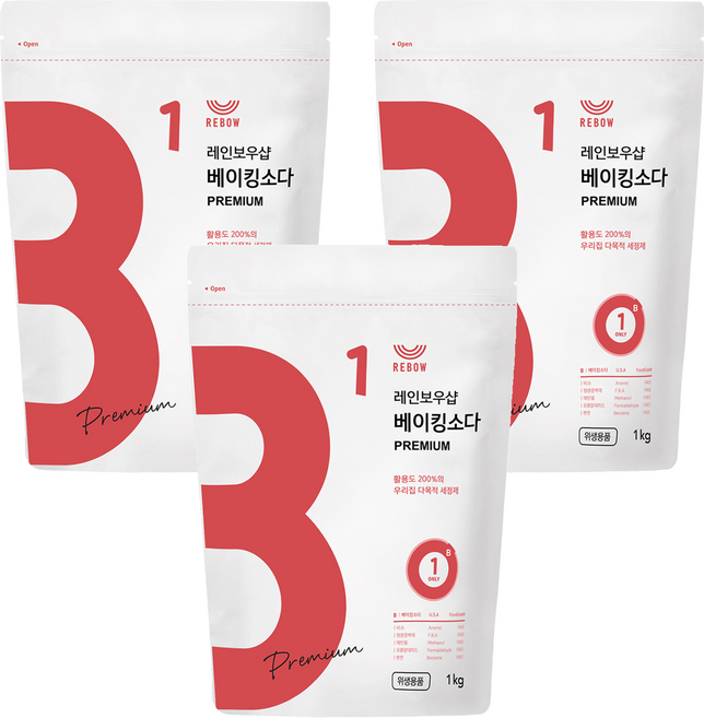 레인보우샵 베이킹소다 프리미엄, 1kg, 3개