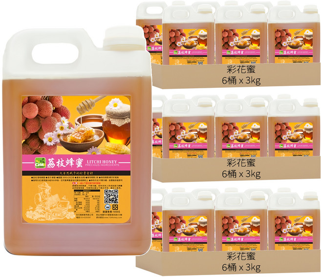 彩花蜜 台灣荔枝蜂蜜, 3kg, 18桶