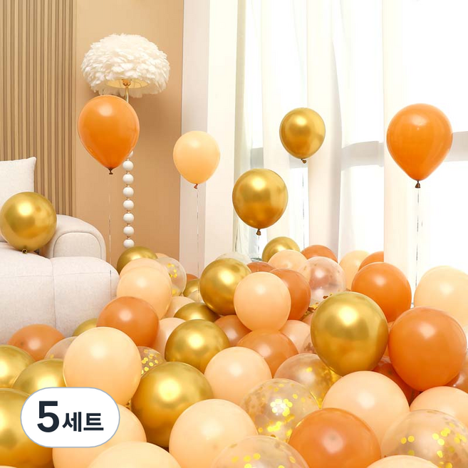 피앤비유니티 풍선 50p 세트 골드, 03 골드앤코코아 컨페티 4색혼합, 5세트