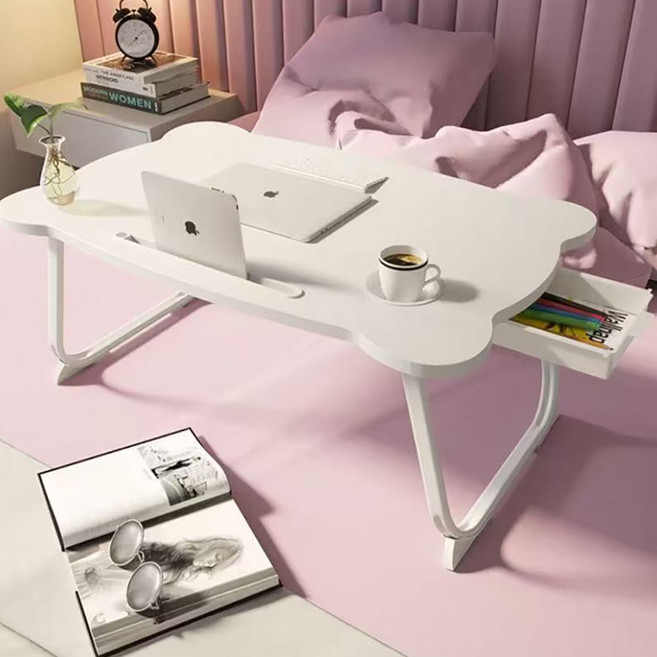 德利生活 摺疊電腦桌豪華 白色, 1入