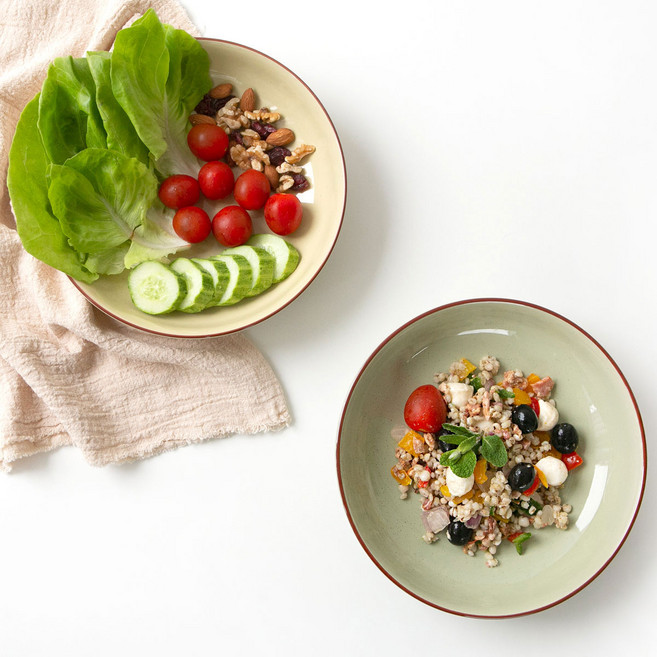 Britty 義大利麵沙拉碗兩件組, 1套, 橄欖綠 + 米黃色