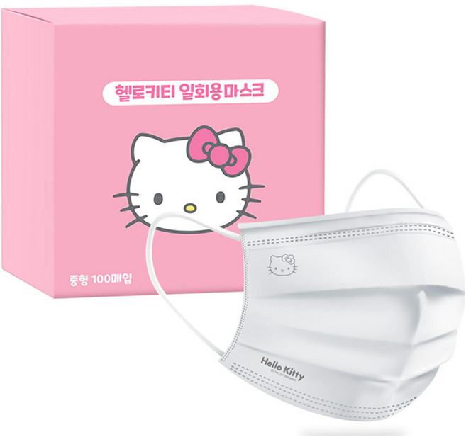 헬로키티 중형 여성용 화이트마스크 WT, 100매, 1개, 화이트