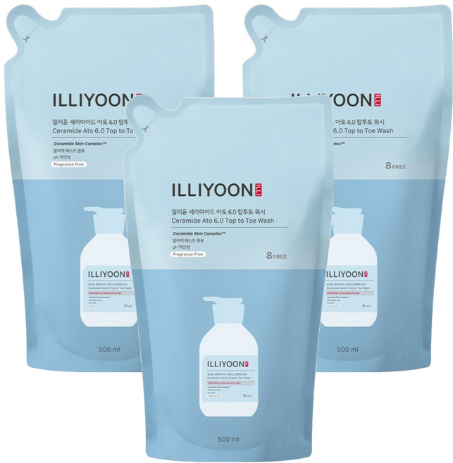 일리윤 세라마이드 아토 6.0 탑투토 워시 리필 무향, 500ml, 3개