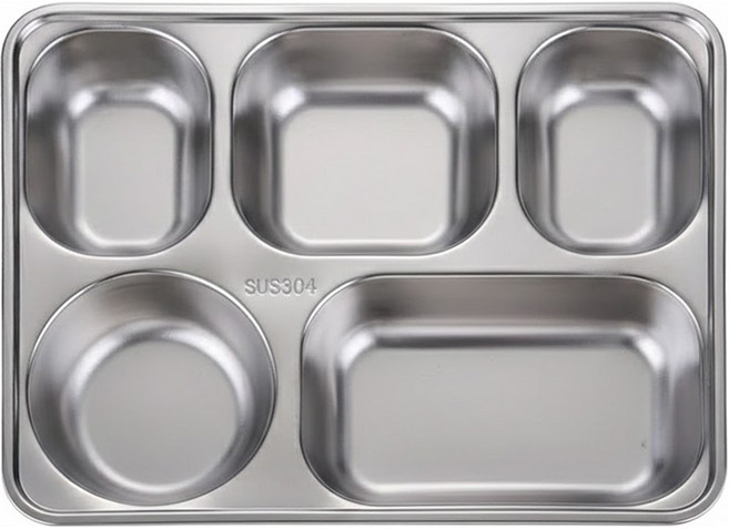 5格不鏽鋼餐盤 KLB1905, 銀色, 1個