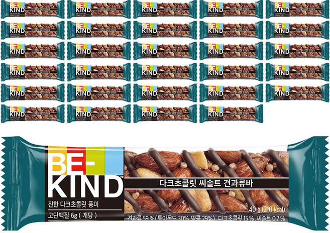 BE-KIND 黑巧克力海鹽堅果棒, 40g, 36個