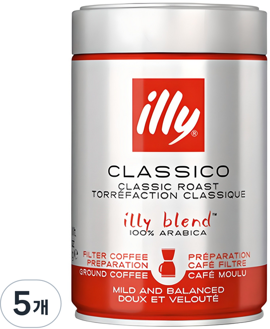 일리 클래식 로스트 그라운드 클라시코 분쇄 원두, 필터, 250g, 5개