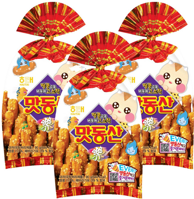해태제과 맛동산, 90g, 3개