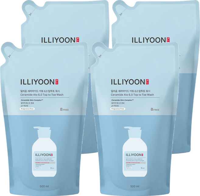 일리윤 세라마이드 아토 6.0 탑투토 워시 리필 무향, 500ml, 4개