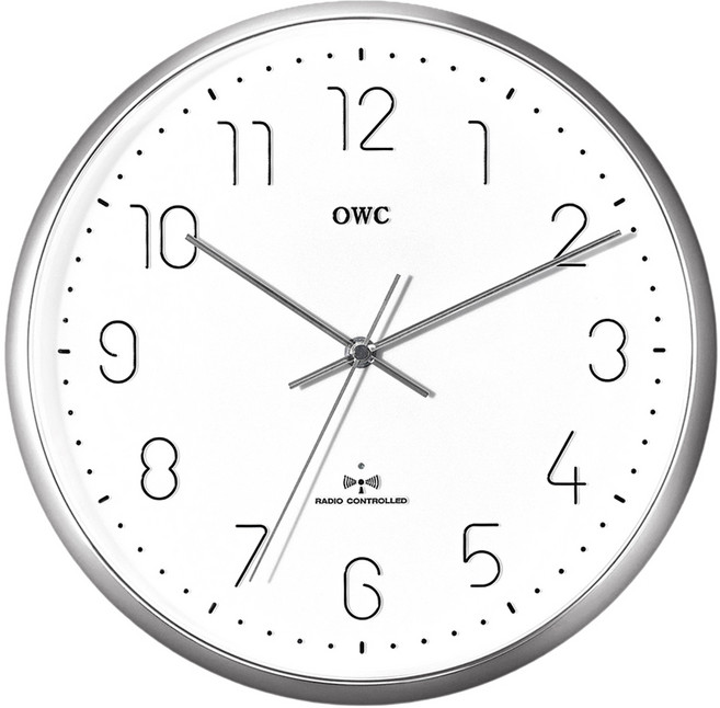 오더블유씨 듀 RC 전파수신 벽시계 OWA-1003SV, 실버