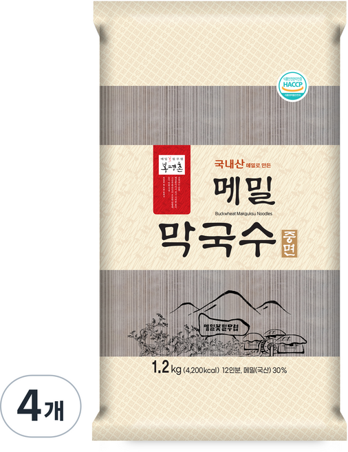 봉평촌 메밀 막국수 중면, 4개, 1.2kg
