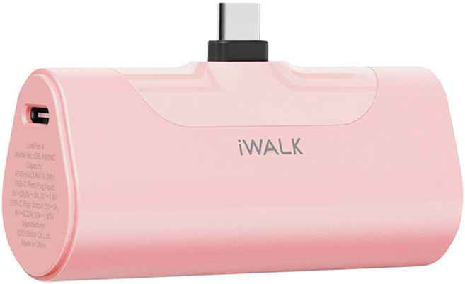 Iwalk Battery 4500mAh 20W 1孔輸出口袋充電寶4代行動電源 升級款, DBL4500NC, 粉色
