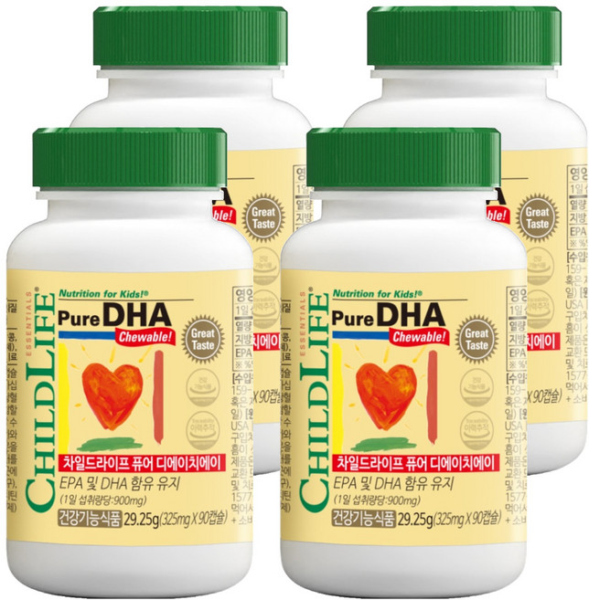 차일드라이프 퓨어 DHA 오메가3 딸기맛, 90정, 4개