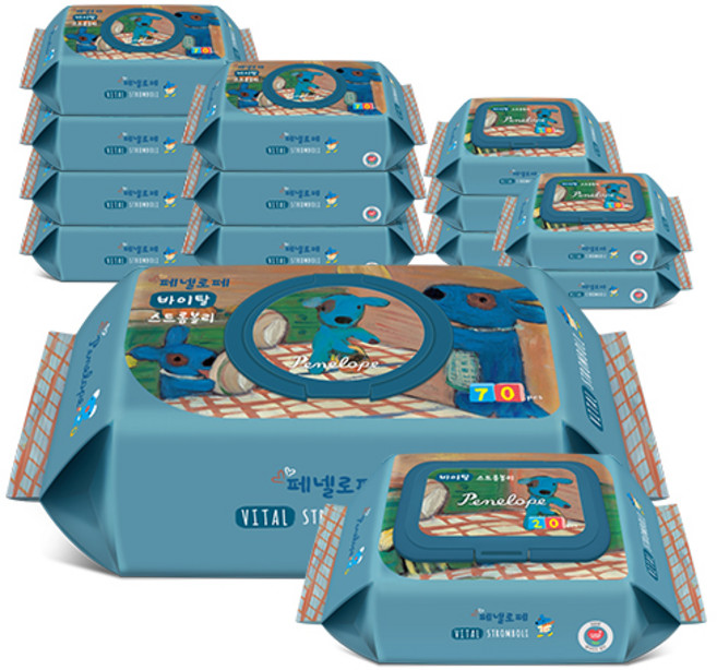 페넬로페 바이탈 스트롬볼리 아기물티슈 캡형 70매 8p + 휴대캡형 20매 6p, 65g, 1세트