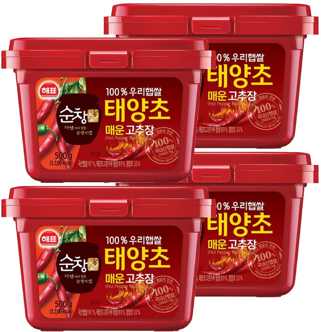 순창궁 우리햅쌀 태양초 매운고추장, 500g, 4개
