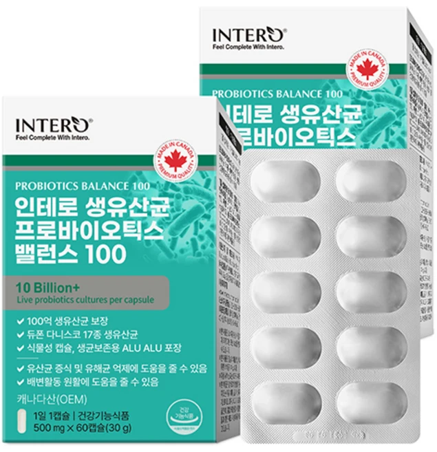 인테로 생유산균 프로바이오틱스 밸런스 100, 60정, 2개 - 쿠팡