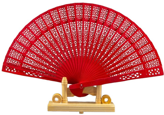 컬러 시원한 접이식 펀칭 부채, 레드, 1개