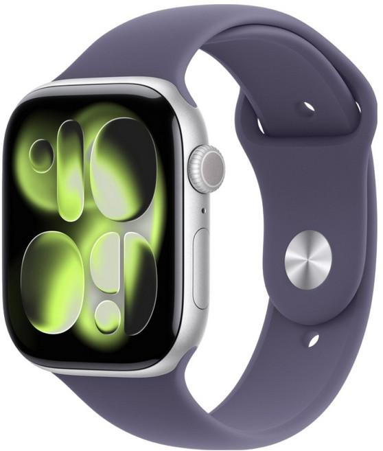 Apple 2025 Apple Watch S11 鋁金屬, 46mm, 銀色 + M/L霧紫色運動型錶帶, GPS