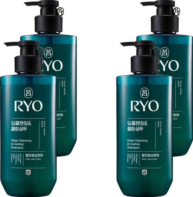 려 청아 딥 클렌징 앤 쿨링 탈모증상완화 샴푸 시트러스향, 480ml, 4개