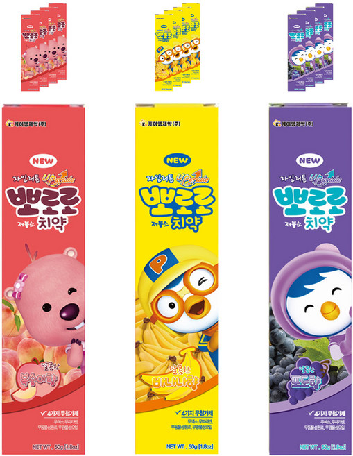 케이엠제약 뽀로로 저불소 복숭아향 + 바나나향 + 포도향 유아 치약, 150g, 5세트