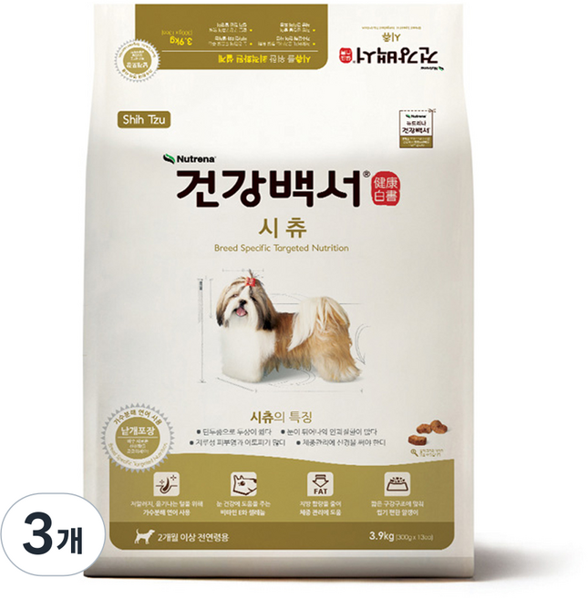 뉴트리나건강백서 강아지 기능성 사료, 시츄, 3.9kg, 3개