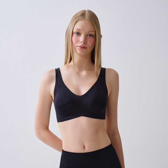 [지퍼백패키지]글램모먼트 스킨핏 여성용 캡 탈부착 가능 노와이어 심리스 후크 브라