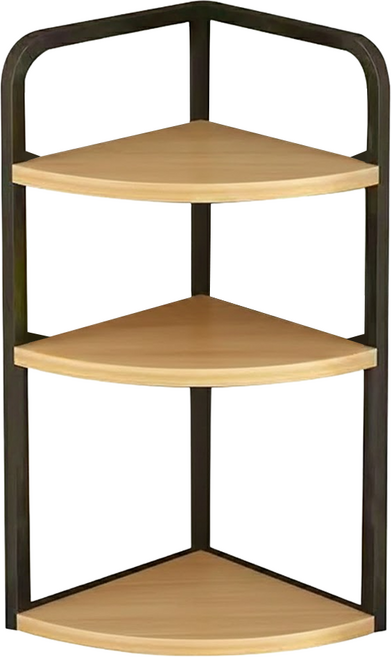 角落置物架木板款圓角三層 寬29cm, 黑架 + 黑胡桃, 1入