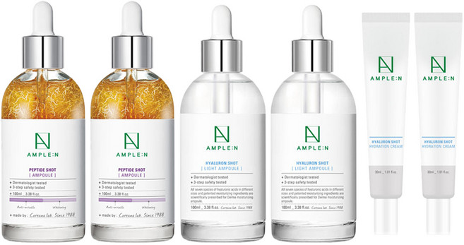 코리아나 앰플엔 펩타이드샷 앰플 대용량 100ml + 히알루론샷 라이트 앰플 대용량 100ml + 히알루론샷 수분 크림 30ml, 2세트