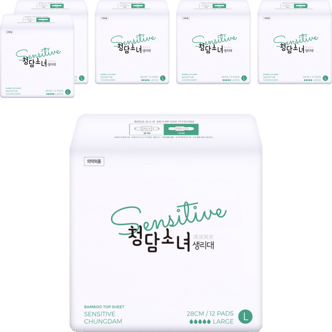 [비건라이프] 청담소녀 센서티브 생리대 날개형, 대형, 12개입, 6개