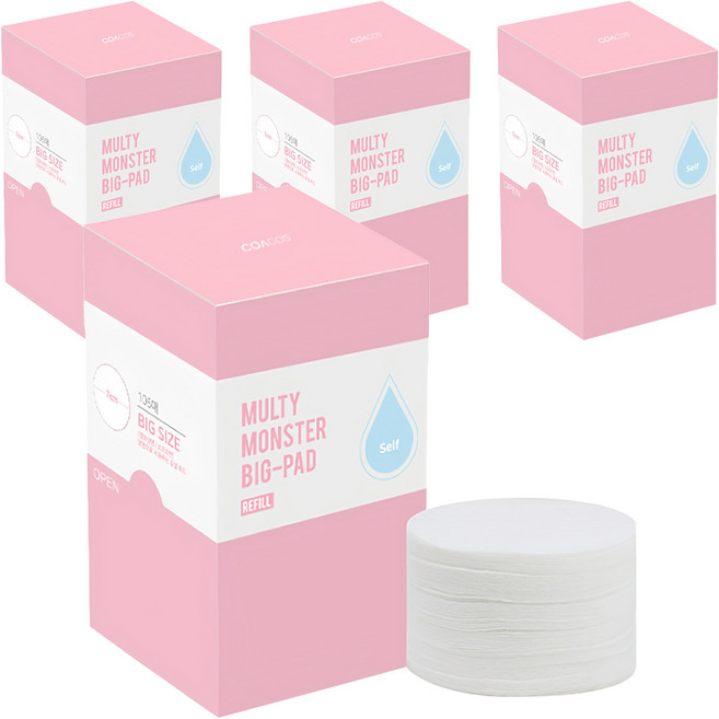 [비건라이프] 코아코스 멀티몬스터 빅 패드 리필 화장솜, 105매입, 4개