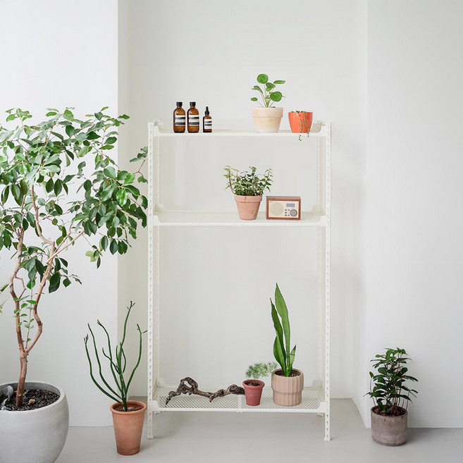 아임랙 녹방지 철제 화분 슬림랙 + 휨방지 보강대 3p 세트 800 x 300 x 1500 mm, 크림화이트, 3단