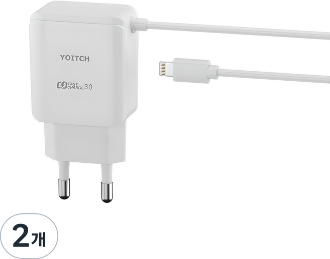 요이치 라울 2세대 18W 일체형 고속충전 케이블 8핀, 화이트, 2개