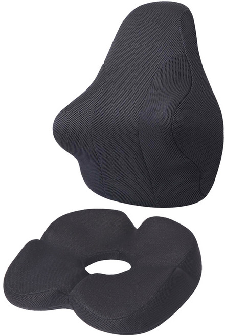 베네폼 바른자세 등받이 허리쿠션 허리소프트 + 힙업방석 세트, 블랙