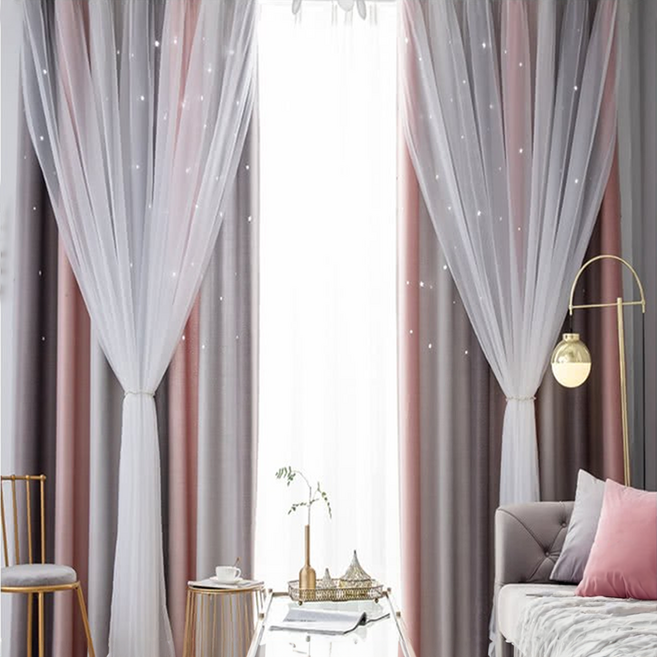 小銅板 雙層簍空窗廉 2片, 灰粉色