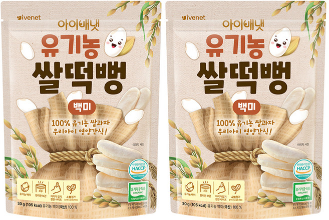 아이배냇 유아용 유기농 쌀떡뻥, 30g, 2개, 백미