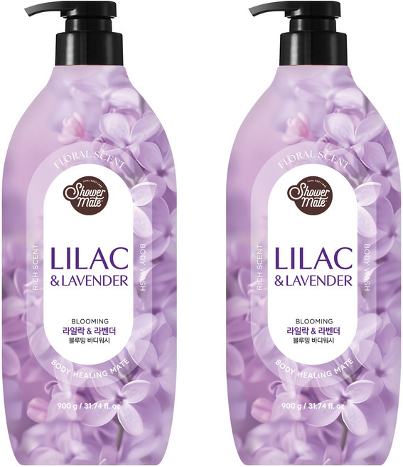 샤워메이트 블루밍 바디워시 라일락 앤 라벤더향, 900g, 2개