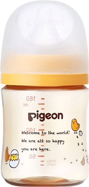 pigeon 貝親 實感哺乳塑膠奶瓶 0個月以上, 小雞 黃色, 160ml, 1瓶