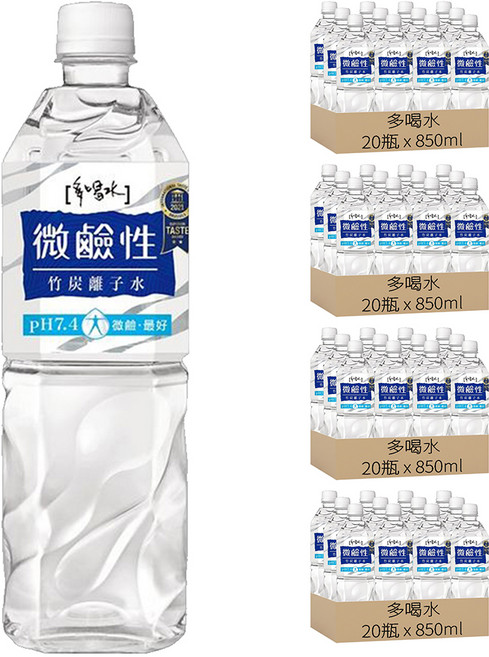 多喝水 微鹼性竹炭離子水, 850ml, 80瓶
