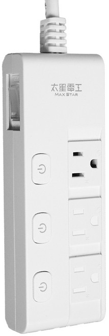 MAX STAR 太星電工 蓋安全四開三插滑蓋電腦線 3孔 5.9 x 2.8 x 16.5cm, 1.8m, 白色, 1條