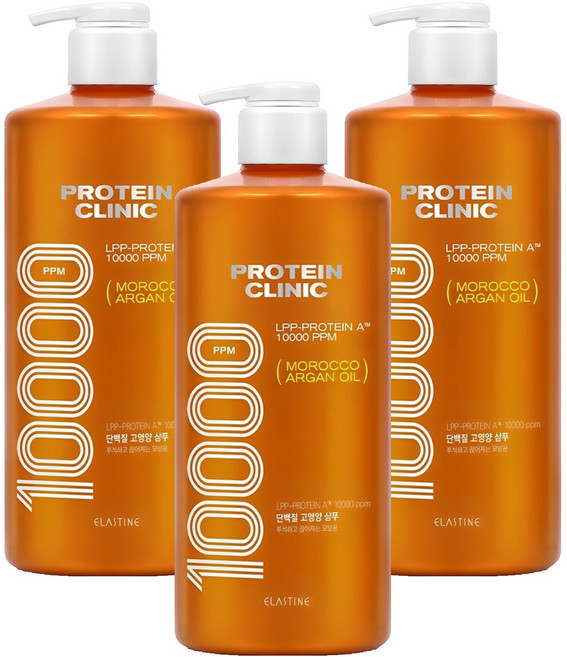 엘라스틴 프로틴클리닉 10000 단백질 고영양 샴푸 플로럴 머스크 향, 1L, 3개