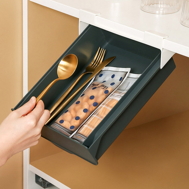 모나코올리브 싱크대 선반 하부 슬라이드 서랍 수저정리홀더, 딥그린, 1개