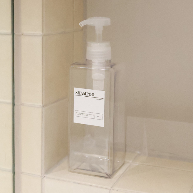 뉴앤룩 사각 디스펜서 일반형 650ml + 방수 라벨스티커, 1세트, 투명