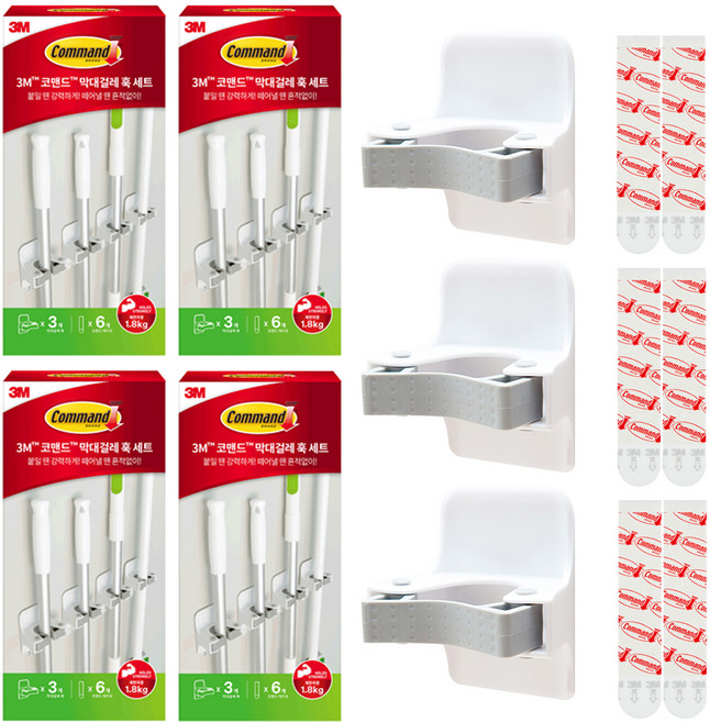코맨드 쓰리엠 막대걸레 훅 3p + 테이프 6p, 혼합색상, 4세트